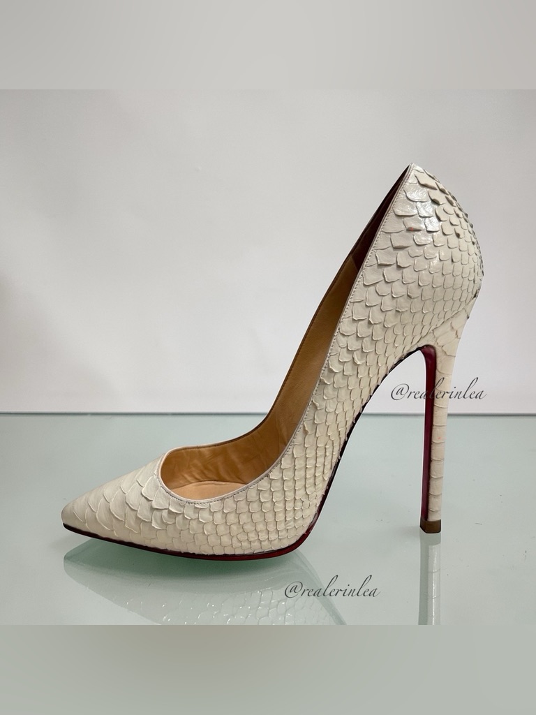 Christian Louboutin Pigalle Python Crystal Heels 38 8 Stiletto White